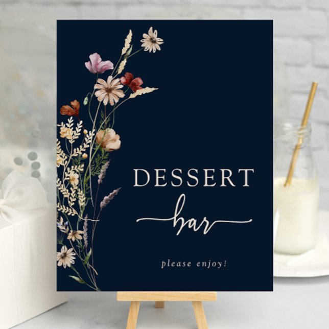 Poster de la marine Boho Floral Dessert (Navy Blue Boho Floral Dessert Bar Poster by Painted Paperie
)