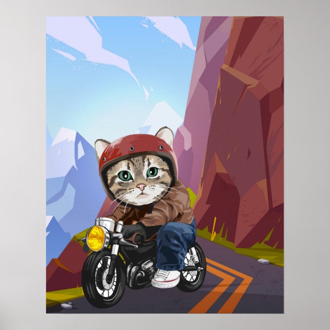 Poster De La Moto D'Équitation Cat Sur Mountain Ro (Devant)