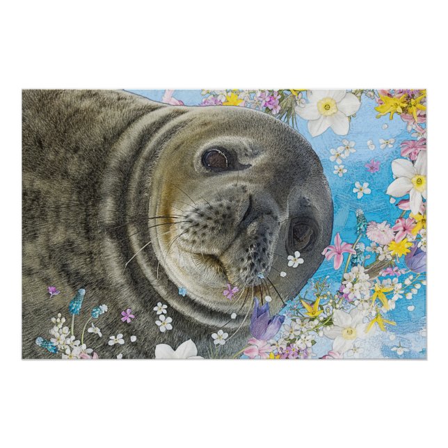 Poster de la nage de lion de mer en fleurs (Devant)
