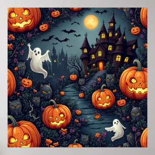Poster de la nuit hantée d'Halloween éffrayant