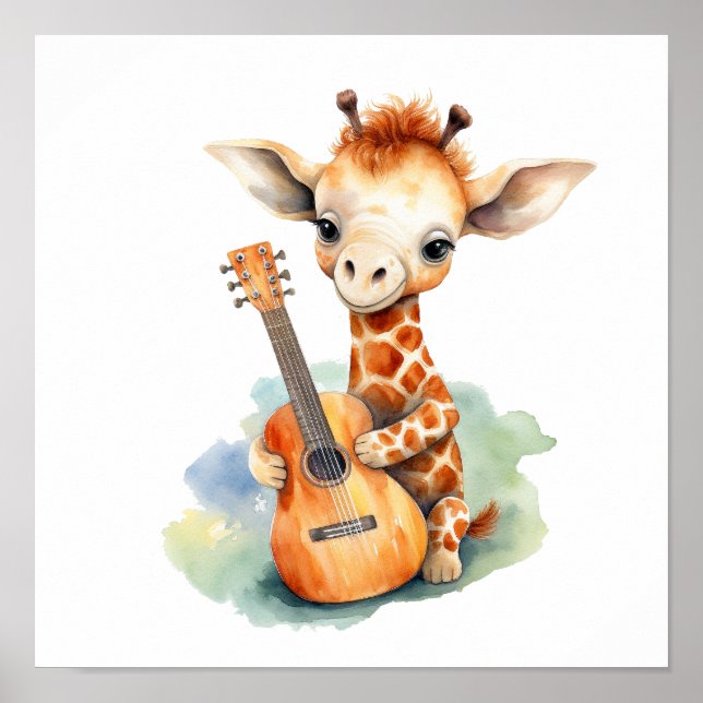 Poster de la pépinière Giraffe avec une guitare (Devant)