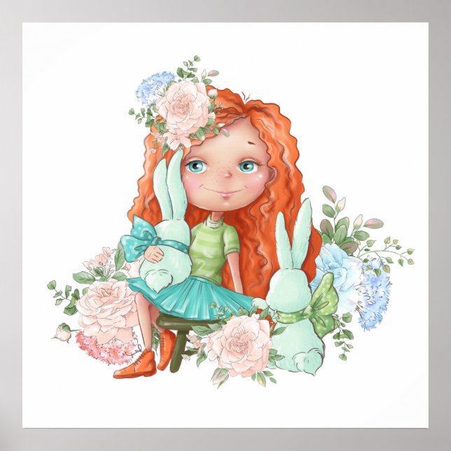 Poster de la petite fille rouge haïe avec lapins F (Devant)