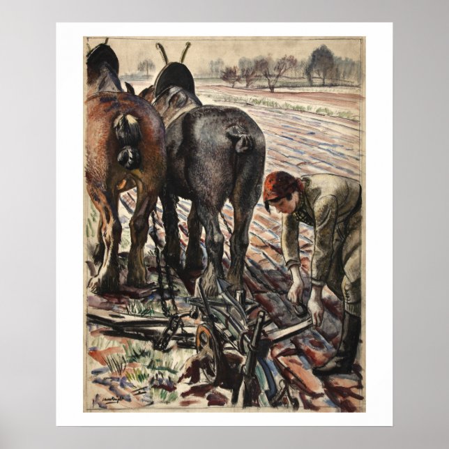 Poster de la propagande terrestre, charrue à cheva (Devant)