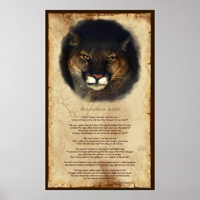 Poster de la sagesse amérindienne du lion de Couga (Devant)