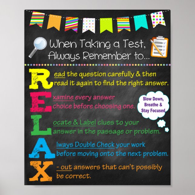 Poster de la salle de classe Test Take Tips (Devant)