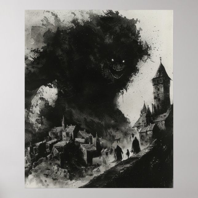 Poster de la terreur noire et mince monstre (Devant)