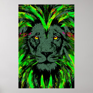 Poster de la tête de lion verte - Poster du visage