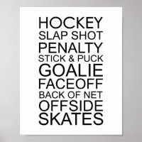 Poster de la typographie des mots de hockey