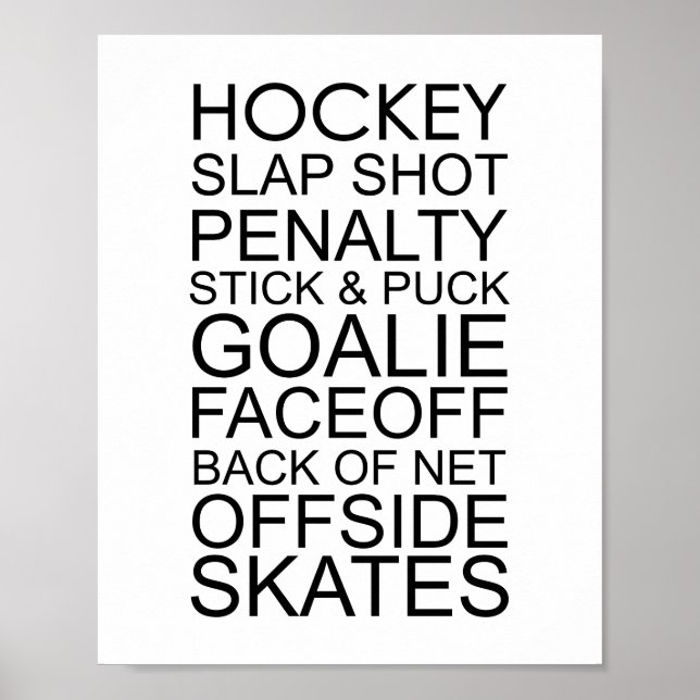 Poster de la typographie des mots de hockey (Devant)