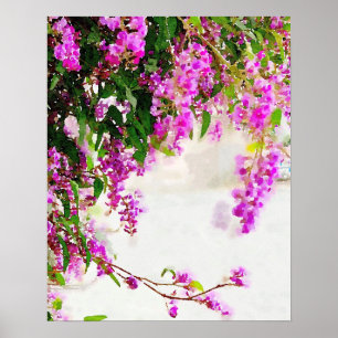 Poster de la vigne à fleurs pourpre d'aquarelle (8