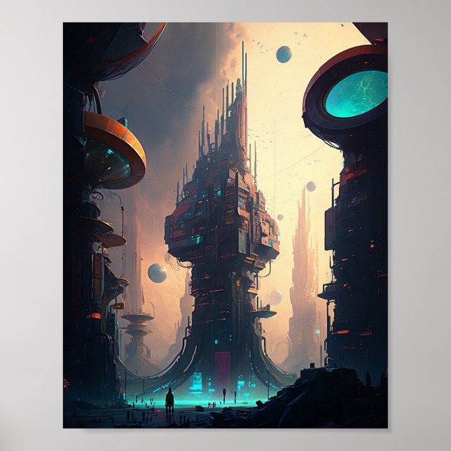 Poster de la ville futuriste de science-fiction (Devant)
