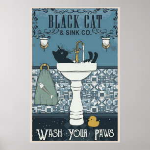 Poster de l'affiche Black Cat Wash Your Paws
