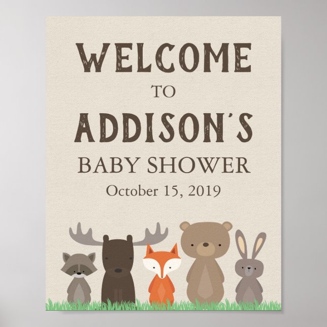 Poster de l'Affiche de bienvenue Baby shower Woodl (Devant)
