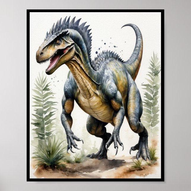 Poster de l'Allosaurus d'aquarelle Dinosaur (Devant)