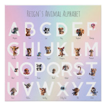 Poster de l'alphabet animal arc-en-ciel