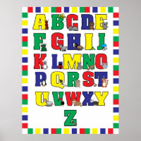 Poster de l'alphabet animal (couleurs primaires) I