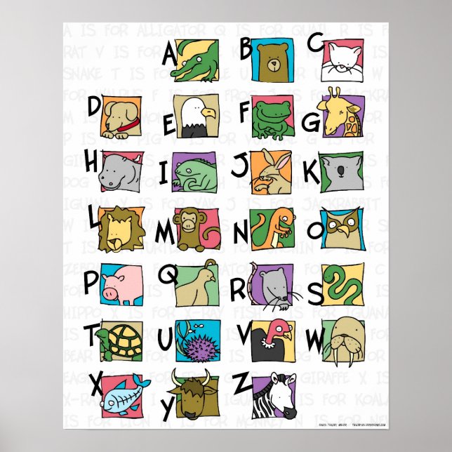Poster de l'alphabet animal (petit) (Devant)