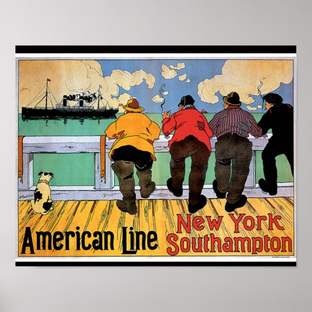 Poster de l'American Line New York à Southampton (Devant)