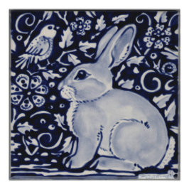 Poster de lapin bleu et blanc Chine Dedham Tile Ar