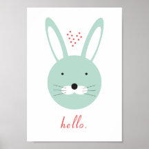 Poster de lapin mignon 'Hello'