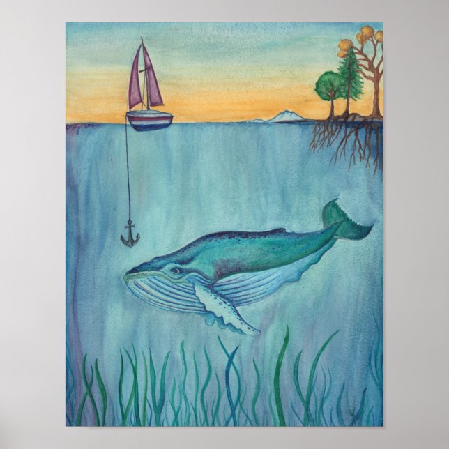 Poster de l'aquarelle de baleine (Devant)