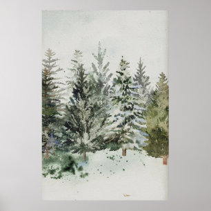 Poster de l'aquarelle de Noël Pine Trees