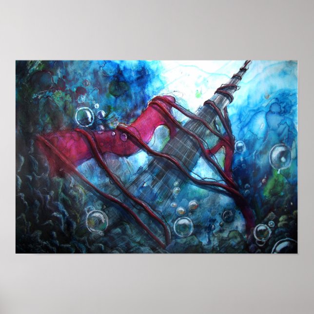 Poster de l'aquarelle Fender Strat (Devant)