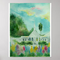 Poster de l'aquarelle Little White Country Church