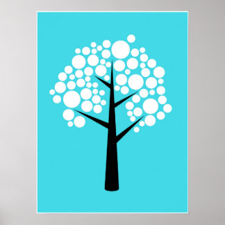 Poster de l'arbre de bulle noire Turquoise rétro