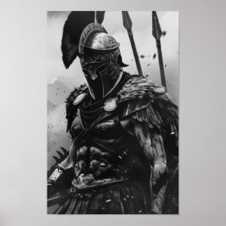 Poster de l'armure en noir et blanc Spartan Warrio