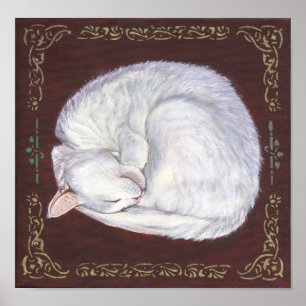 Poster de l'art du chat blanc "Sleeping Treasure"