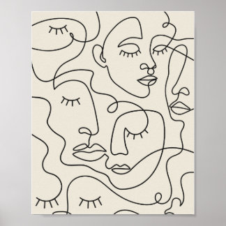 Poster de l'art en ligne plusieurs visages