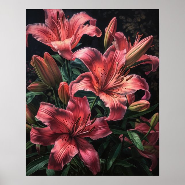 Poster de l'art Pink Lily Flowers (Devant)