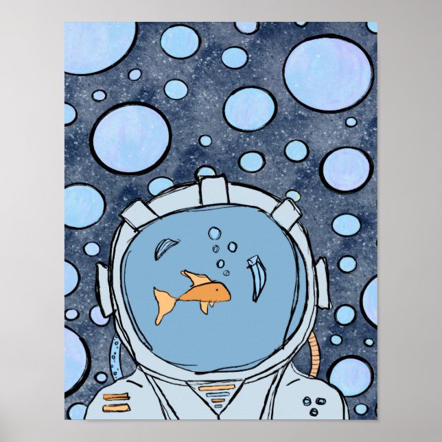 Poster de l'astronaute de poisson Abstrait (Devant)