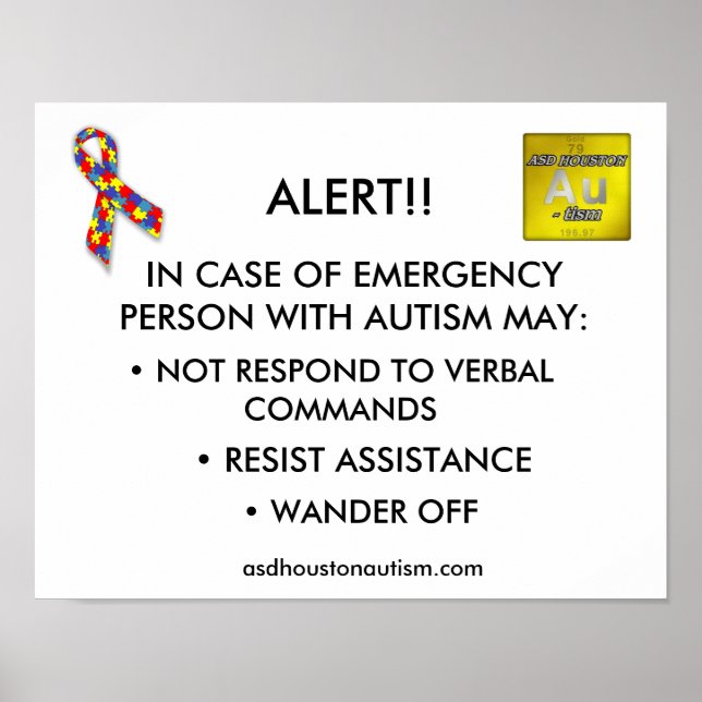 Poster de l'Autisme ASD Houston "ALERT" (Devant)