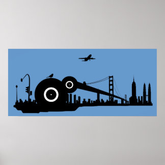Poster de l'avion de la ville de Sparrow - Bleu