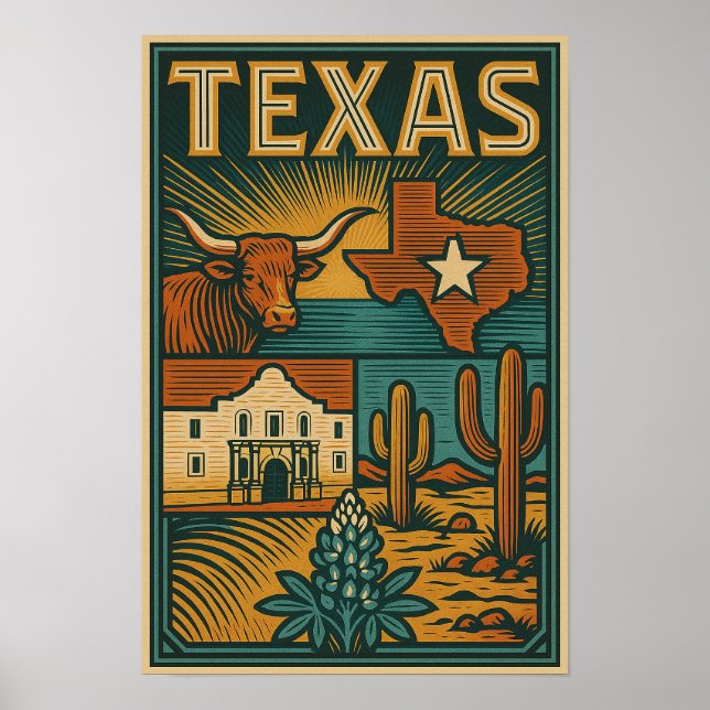 Poster de l'État du Texas - Art mur d'inspiration  (Devant)