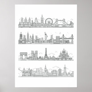 Poster de Londres New York Paris San Francisco Sky