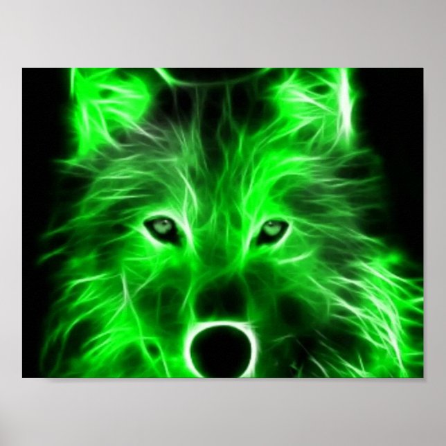 poster de loup vert cool (Devant)