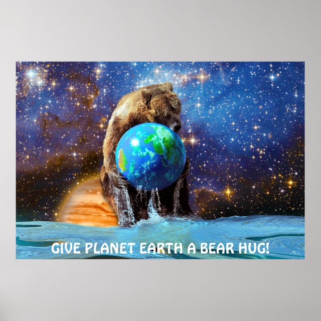 Poster de l'Ours Grizzly tenant la planète Terre (Devant)