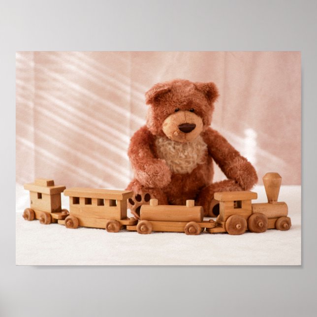Poster de l'ours peluche et du train de jouets (Devant)