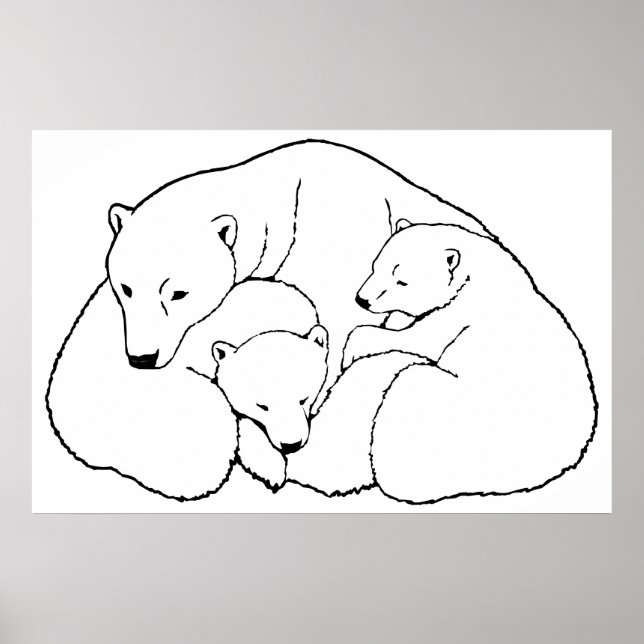 Poster de l'ours polaire avec des oursons Imprimer (Devant)