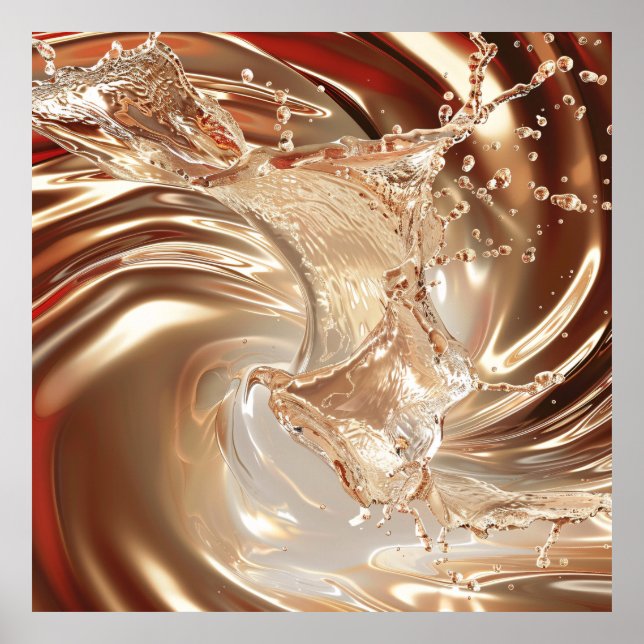 Poster de luxe Gold and Cream Fluid Art (Devant)