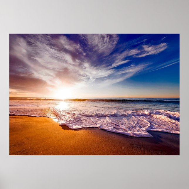 Poster De magnifiques vagues océaniques sur la plage à Su (Devant)