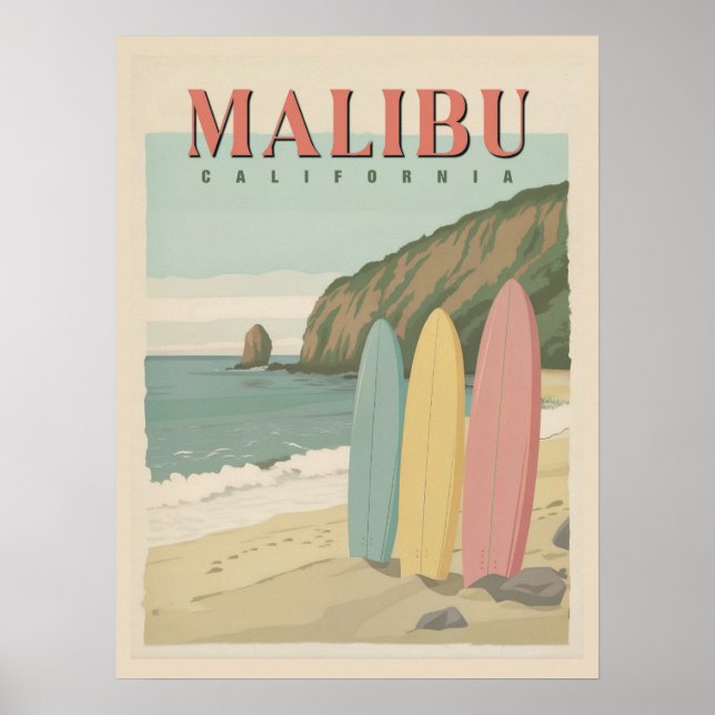 Poster de Malibu, Californie - Soleil, sable et Su (Devant)