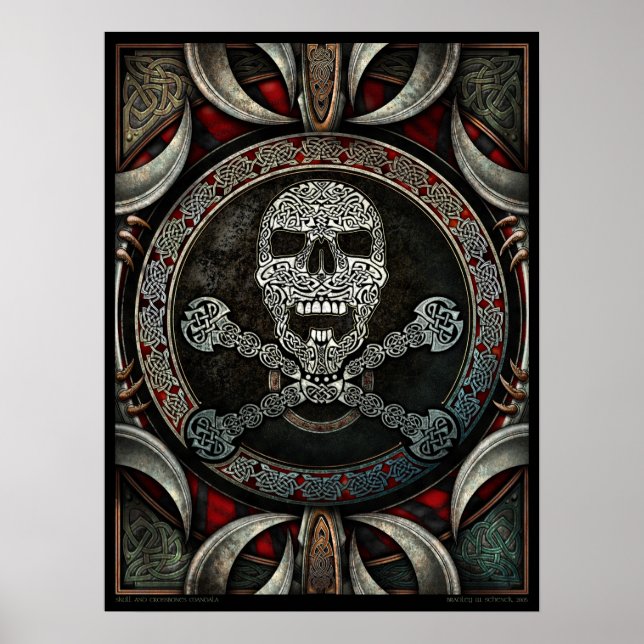 Poster de Mandala au crâne celtique et aux os croi (Devant)