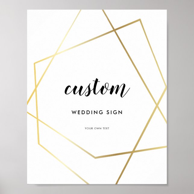 Poster de mariage à cadre d'or géométrique moderne (Devant)