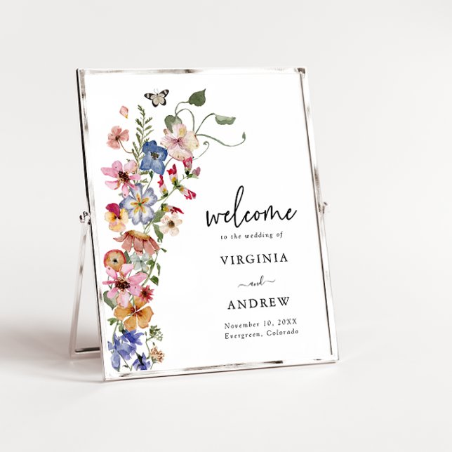 Poster de Mariage de bienvenue coloré (Colorful Wildflowers Welcome Wedding Poster by Painted Paperie
)