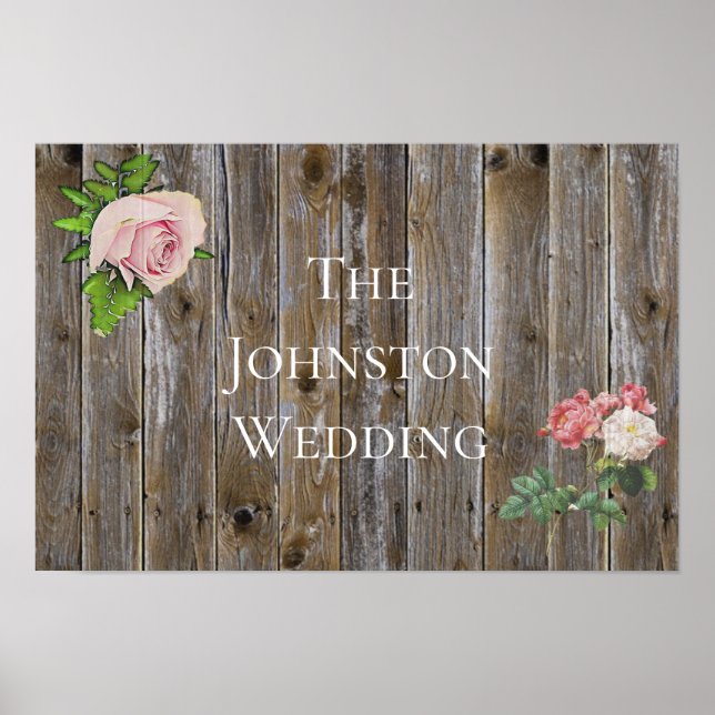 Poster de Mariage Rose en bois rustique personnali (Devant)