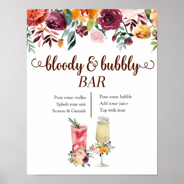 Poster de Marsala Floral Bloody et Bubbly Bar (Devant)